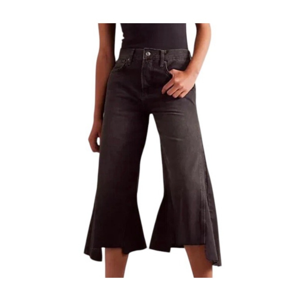 NWT We The Free Black Ripple Wide Leg Crop Jeans Size 26L New‎ With Tags